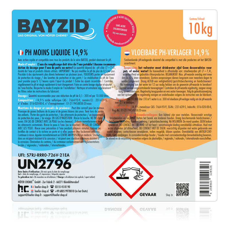 10 kg BAYZID® pH Minus vloeistof 14,9% in bus