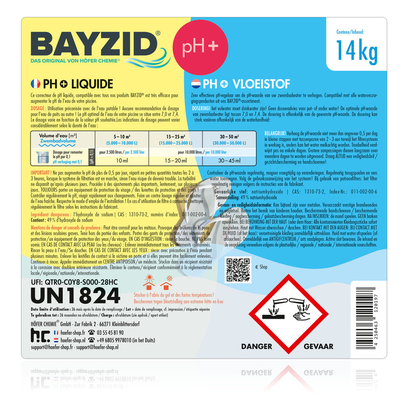 14 kg BAYZID® pH Plus flüssig für Pools in Kanistern