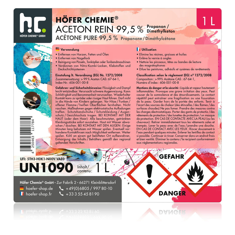 1 L Höfer Chemie® Aceton puur 99,5% in flessen