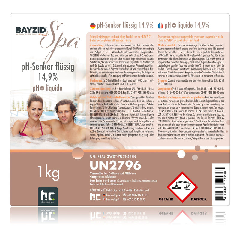 pH moins liquide 14,9% Bayzid® SPA en bouteilles de 1 KG