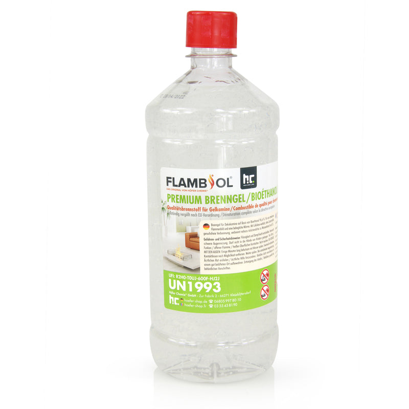 1 L FLAMBIOL® Premium Brenngel aus Bioethanol für Tischfeuer in Flaschen