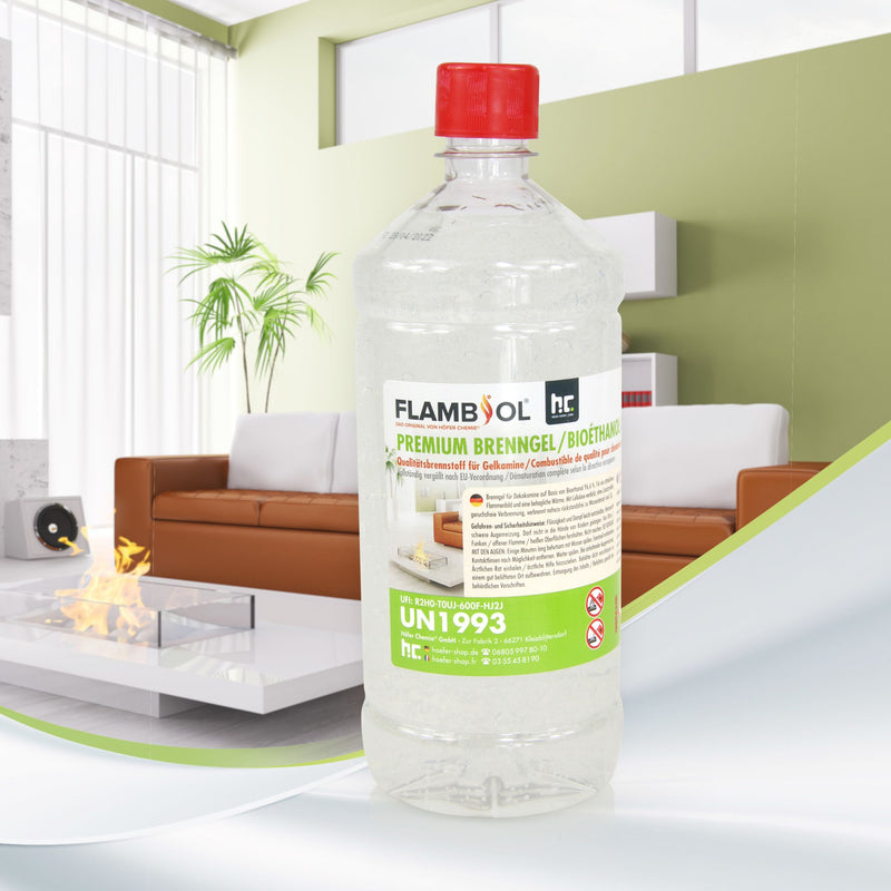 1 L FLAMBIOL® Premium Brenngel aus Bioethanol für Tischfeuer in Flaschen