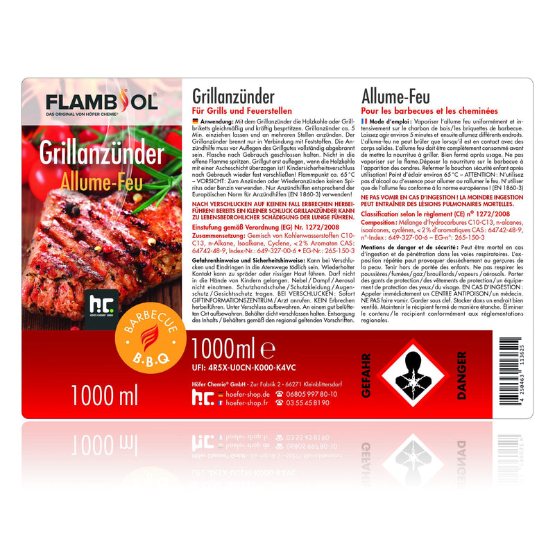 Allume-feu liquide FLAMBIOL® pour barbecue en bouteille de 1 L