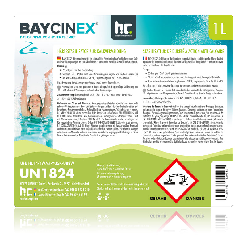 1 L BAYCINEX® hardheidsstabilisator om kalkaanslag in flessen te voorkomen