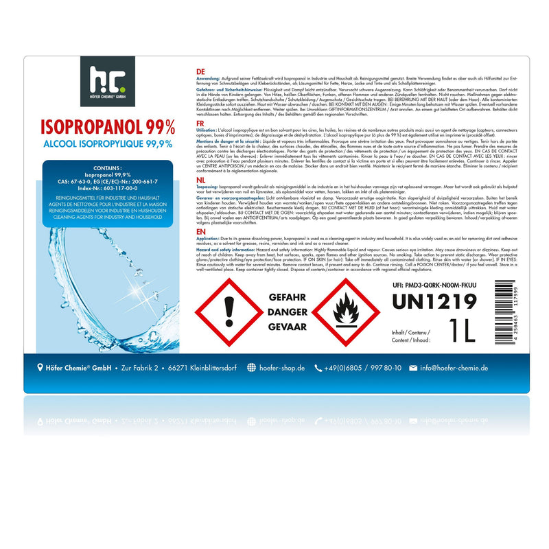 1 L Höfer Chemie® Isopropanol 99,9% in flessen