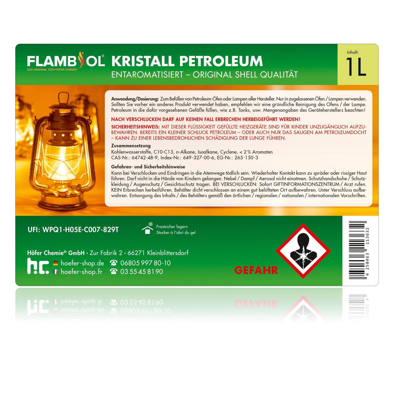 1 L FLAMBIOL® Petroleum Heizöl in Flaschen - Höfer Chemie GmbH