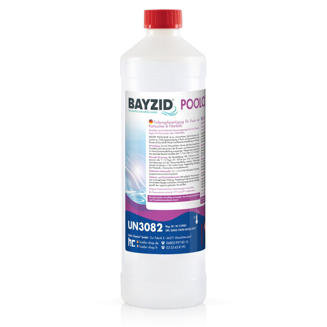 1 L BAYZID® Poolclear - Trübungsbeseitigung für Pool - Filter mit Kartuschen & Filterballs - Höfer Chemie GmbH