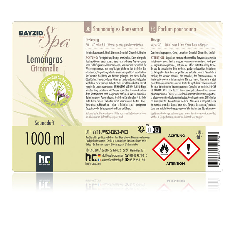 1 L BAYZID® SPA Saunaaufguss Lemongras