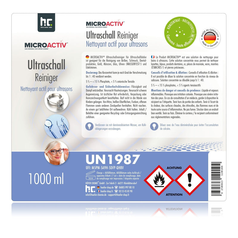 1 L Microactiv® Ultraschallreiniger Flüssig - Konzentrat für Ultraschallbad - Höfer Chemie GmbH