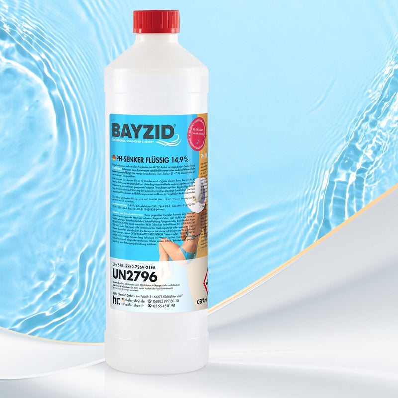 1 kg BAYZID® pH Minus flüssig 14,9% für Pools in Flaschen - Höfer Chemie GmbH