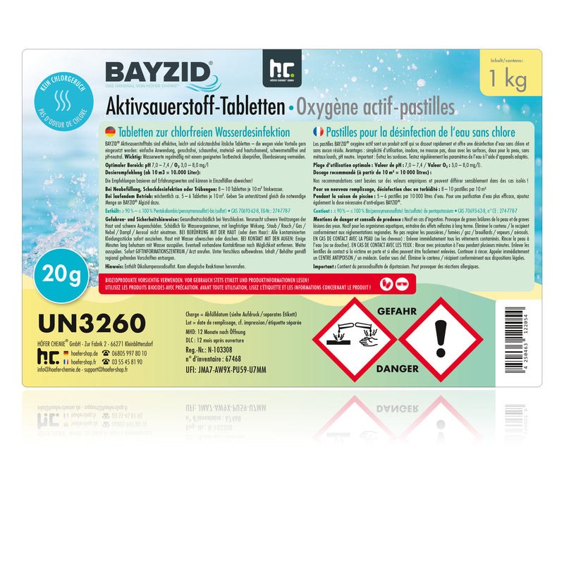 Oxygène actif BAYZID® – pastilles de 20g en pot de 1 KG