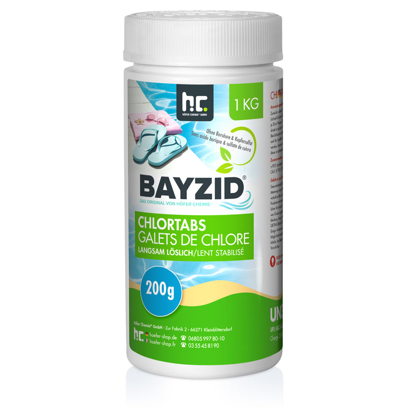 Galets de chlore lent Bayzid® de 200g en boîte de 1 KG