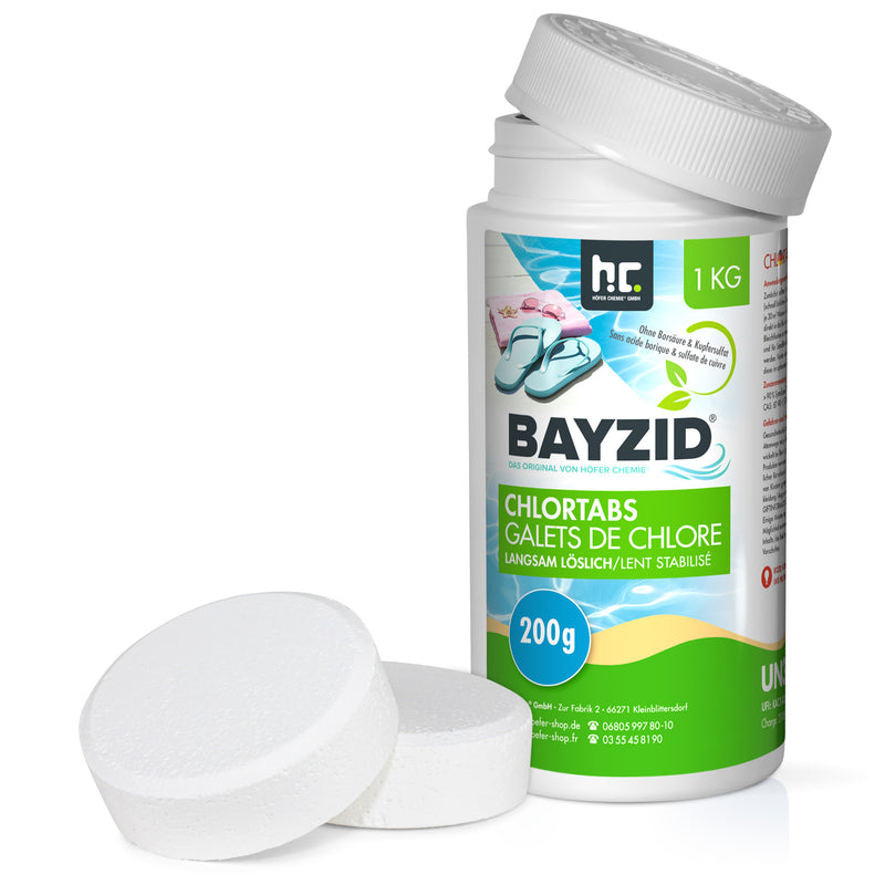 Galets de chlore lent Bayzid® de 200g en boîte de 1 KG