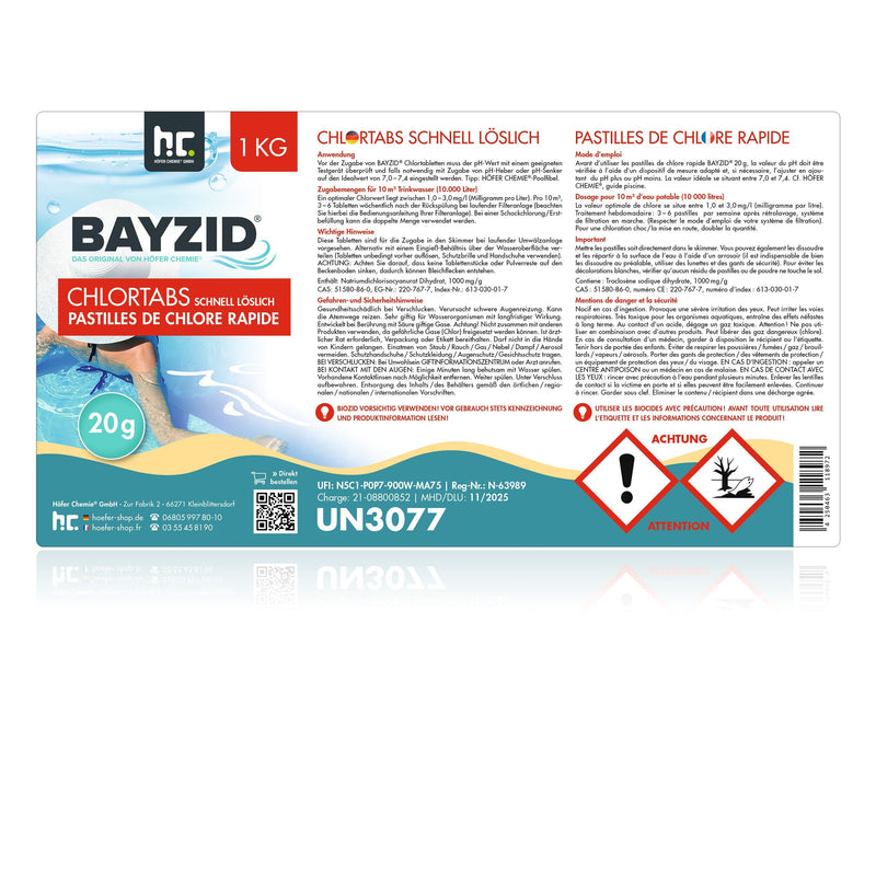 Pastilles de chlore choc Bayzid® de 20g en boîte de 1 KG