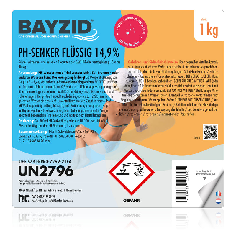 1 kg BAYZID® pH Minus flüssig 14,9% für Pools in Flaschen