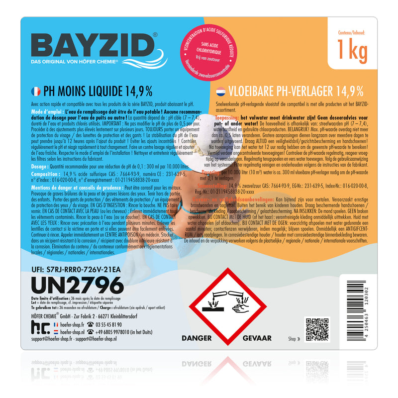 pH moins liquide 14,9% Bayzid® en bouteille de 1 KG