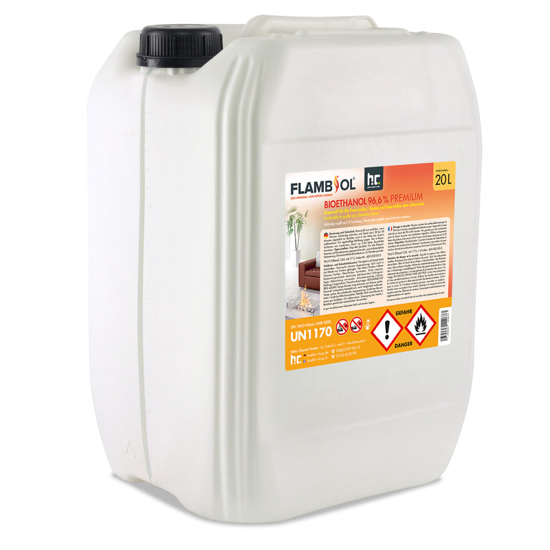 20 L FLAMBIOL® bio-ethanol 96,6% premie voor ethanolhaarden in jerrycans