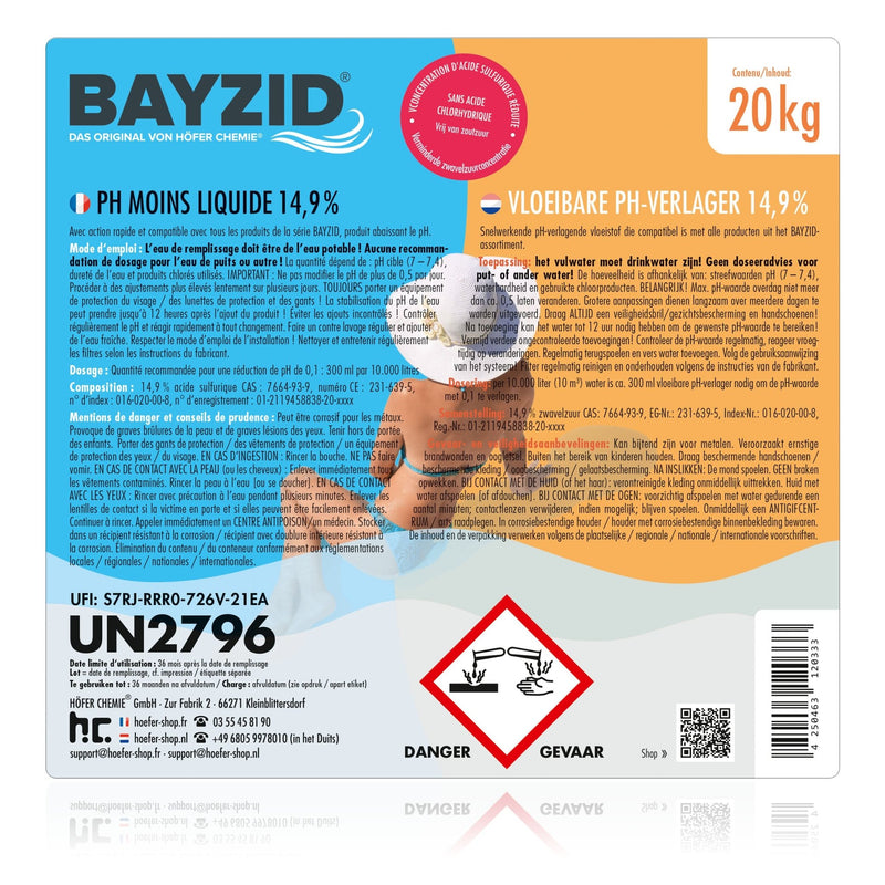 20 kg BAYZID® pH Minus flüssig 14,9% in Kanister - Höfer Chemie GmbH