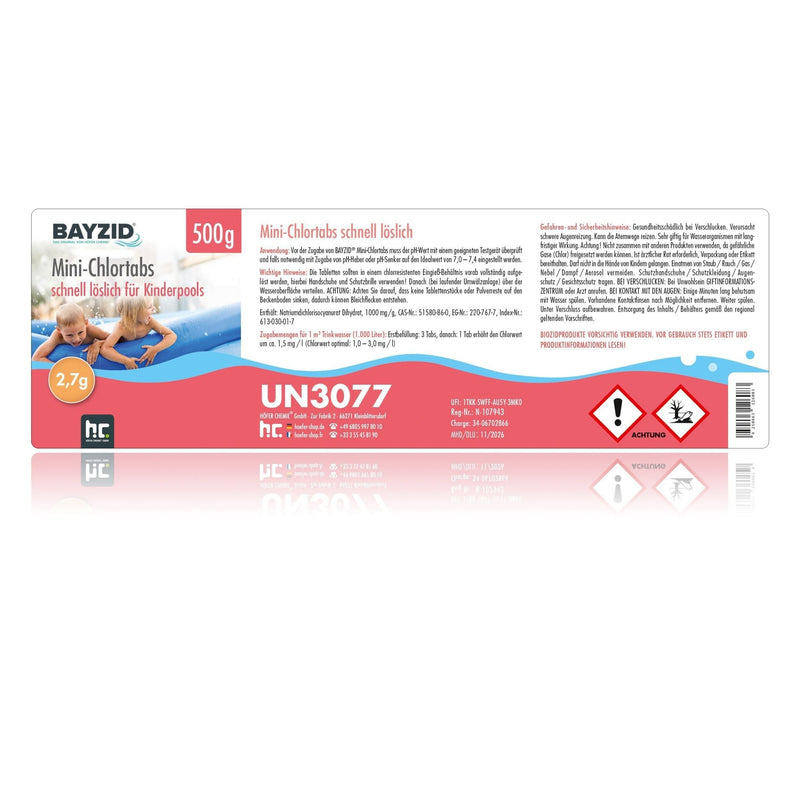 500 g BAYZID® Mini - Chlortabs 2,7 g für kleine Pools - Höfer Chemie GmbH