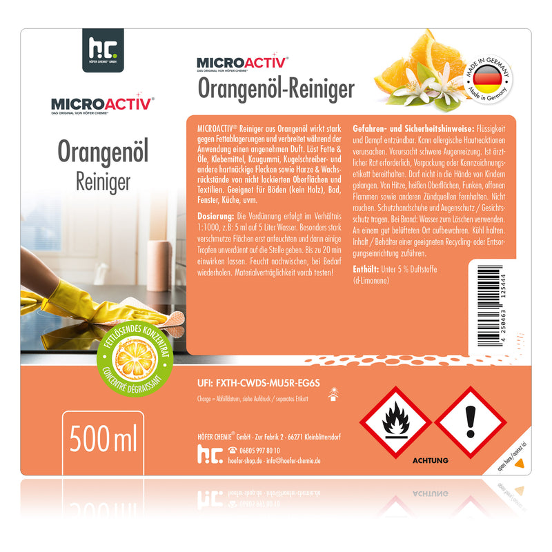 500 ml Microactiv® Orangenöl Reiniger Konzentrat in Flasche