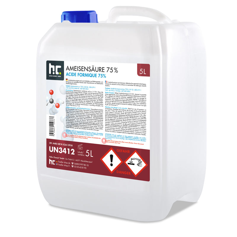 Acide formique 75% Höfer Chemie® qualite technique en bidon de 5 L