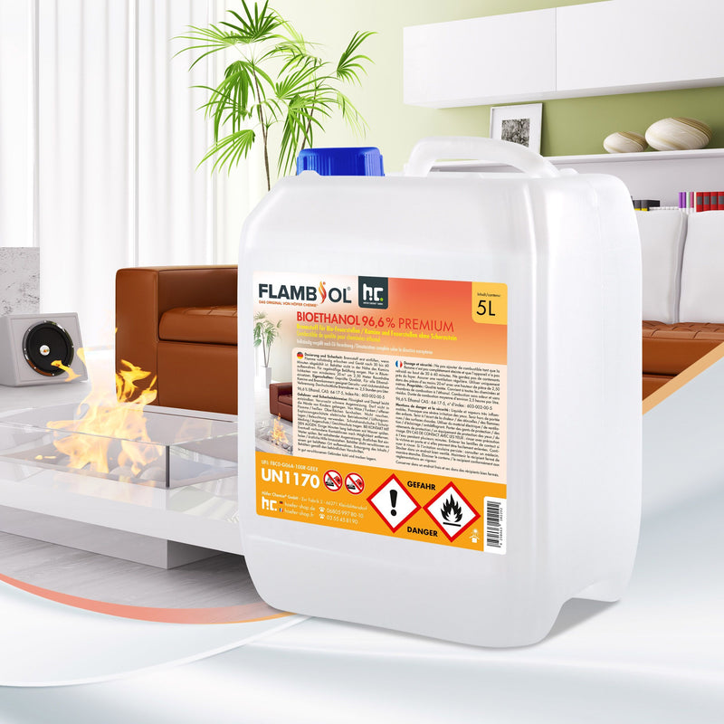 Bioéthanol 96,6% FLAMBIOL® pour cheminées en bidon de 5 L