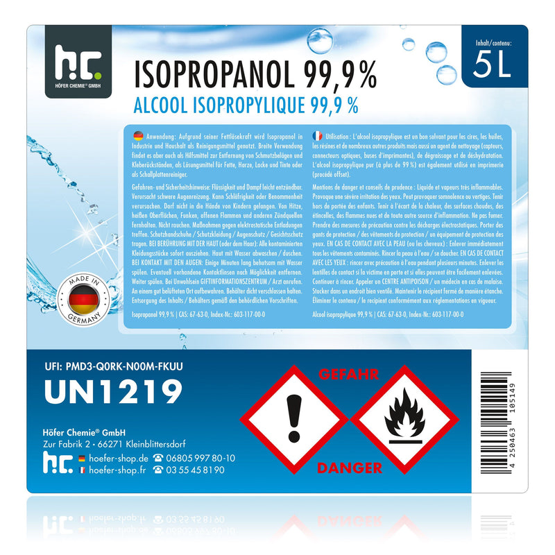 5 L Höfer Chemie® Isopropanol 99,9% in Kanistern