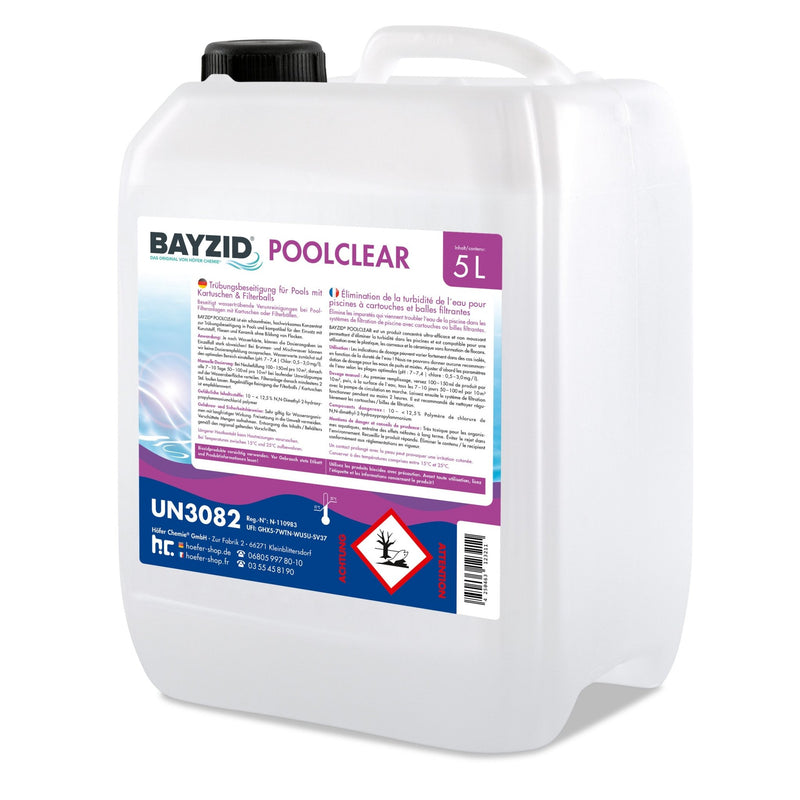 5 L BAYZID® Poolclear - Trübungsbeseitigung für Pool - Filter mit Kartuschen & Filterballs - Höfer Chemie GmbH
