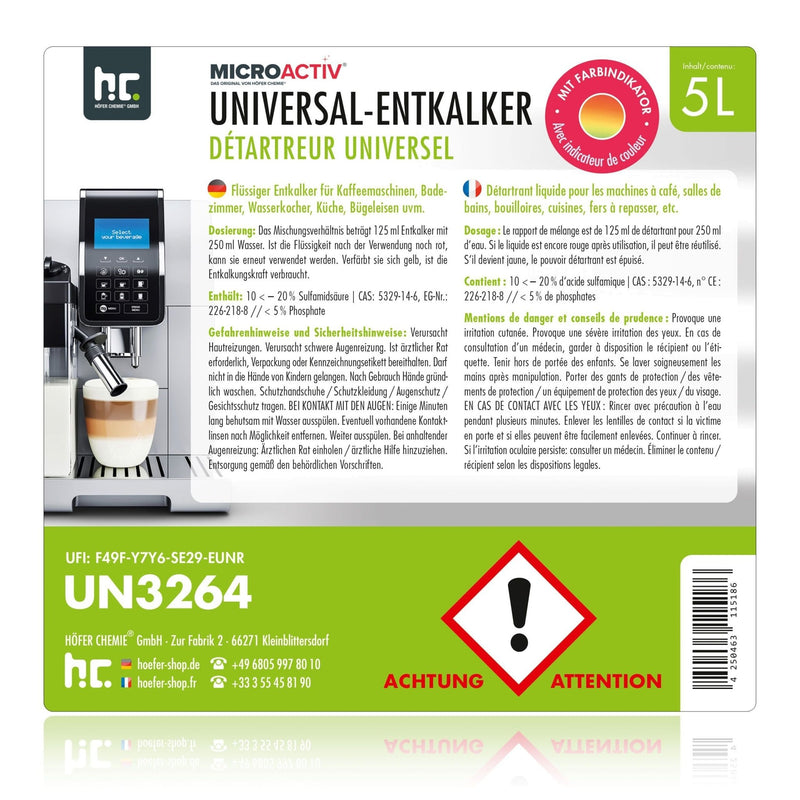 5 L Microactiv® Universal Entkalker mit Farbindikator für Kaffeevollautomaten im Kanister - Höfer Chemie GmbH