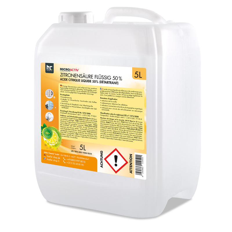 Acide Citrique Liquide 50% Microactiv® détartrant en bidon de 5 L