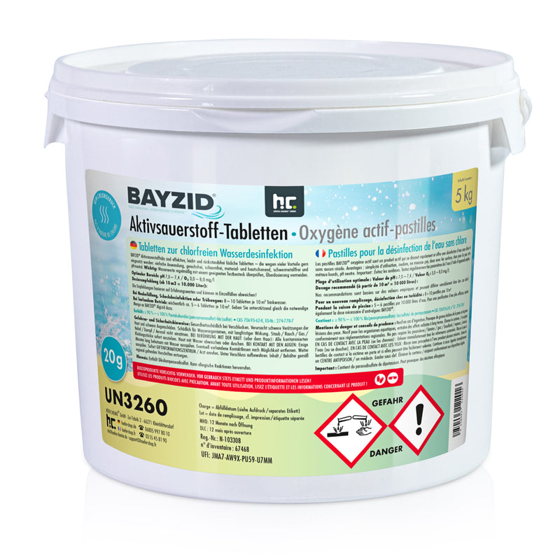 5 kg BAYZID® Aktivsauerstoff Tabletten 20g für Pools in Eimer