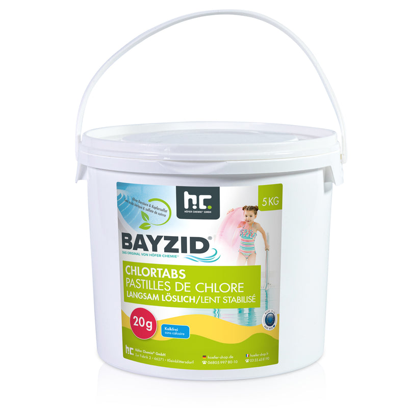 Galets de chlore lent de 20g Bayzid® en pot de 5 KG