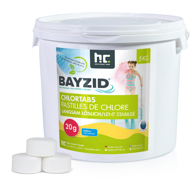 Galets de chlore lent de 20g Bayzid® en pot de 5 KG