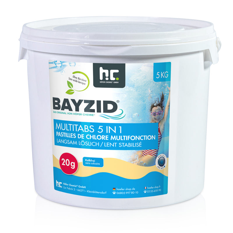 5 Kg Pastilles de chlore multifonction 5en1 Bayzid® de 20g en seau