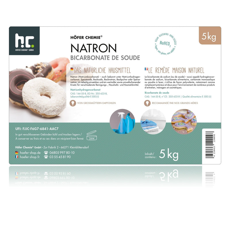 5 kg Natron Backsoda Natriumhydrogencarbonat in Lebensmittelqualität - Höfer Chemie GmbH