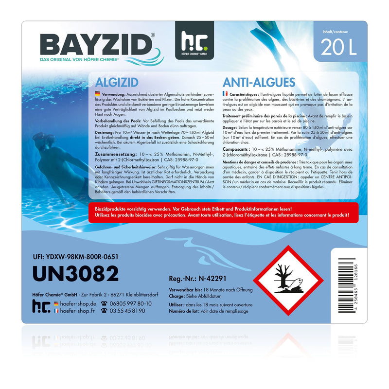 20 L BAYZID® Algizid Algenverhütung für Pools in Kanister