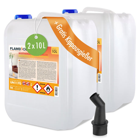 10 L FLAMBIOL® Bioethanol 96,6% Premium für Ethanolkamin in Kanistern - Höfer Chemie GmbH