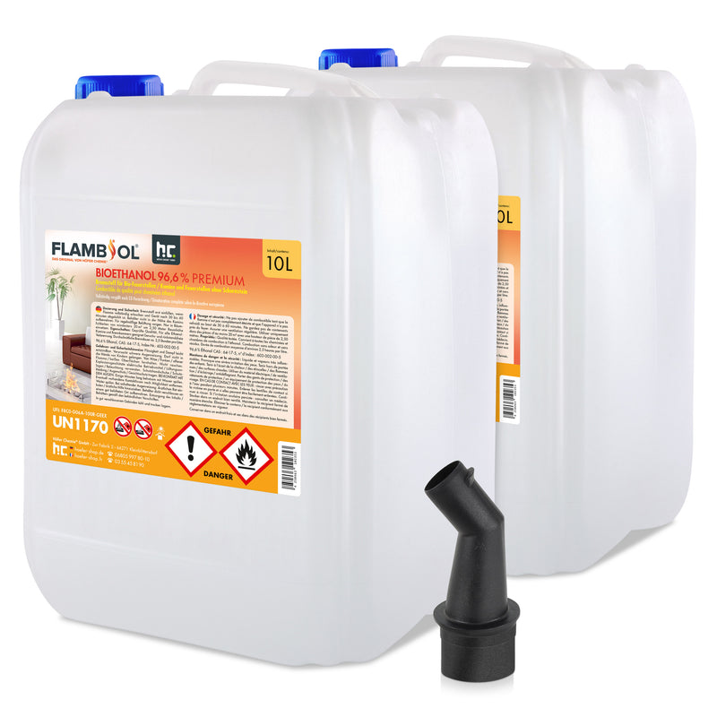 10 L FLAMBIOL® bio-ethanol 96,6% premie voor ethanolhaarden in jerrycans