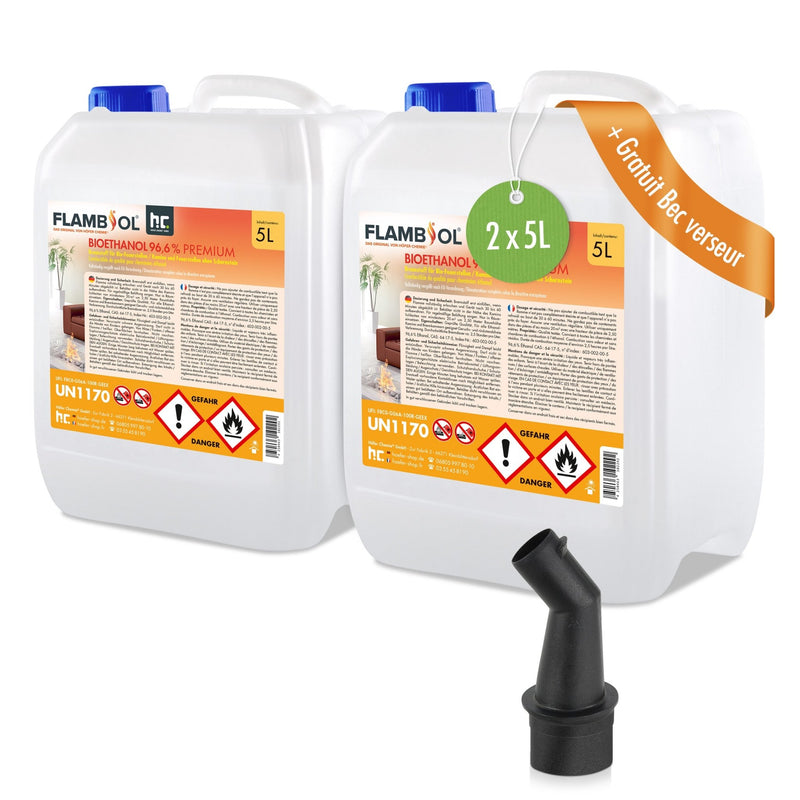 5 L FLAMBIOL® Bioethanol 96,6% Premium für Ethanol-Brenner oder Kamine - Höfer Chemie GmbH