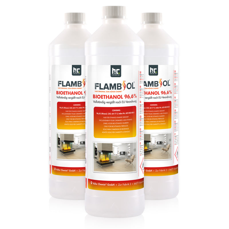 1 L FLAMBIOL® bio-ethanol 96,6% premium voor ethanol tafelhaard in flessen