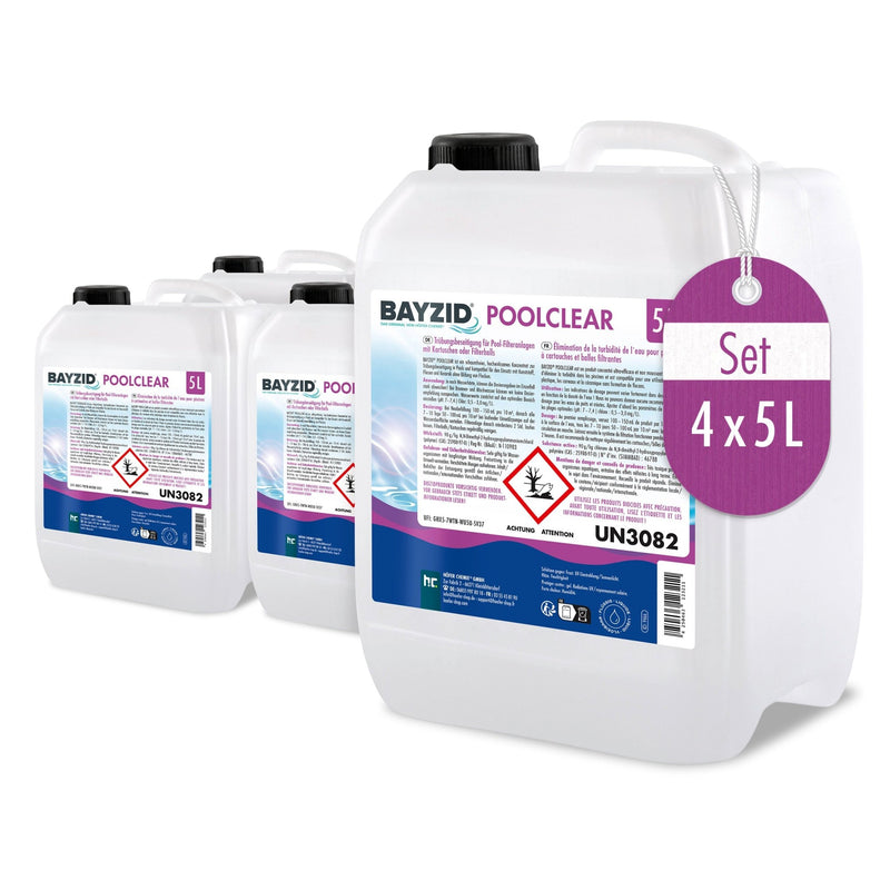 5 L BAYZID® Poolclear - Trübungsbeseitigung für Pool-Filter mit Kartuschen & Filterballs - Höfer Chemie GmbH