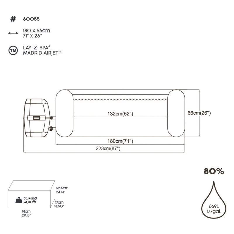 LAY-Z-SPA® WLAN-Whirlpool Madrid AirJet™ 180 x 66 cm