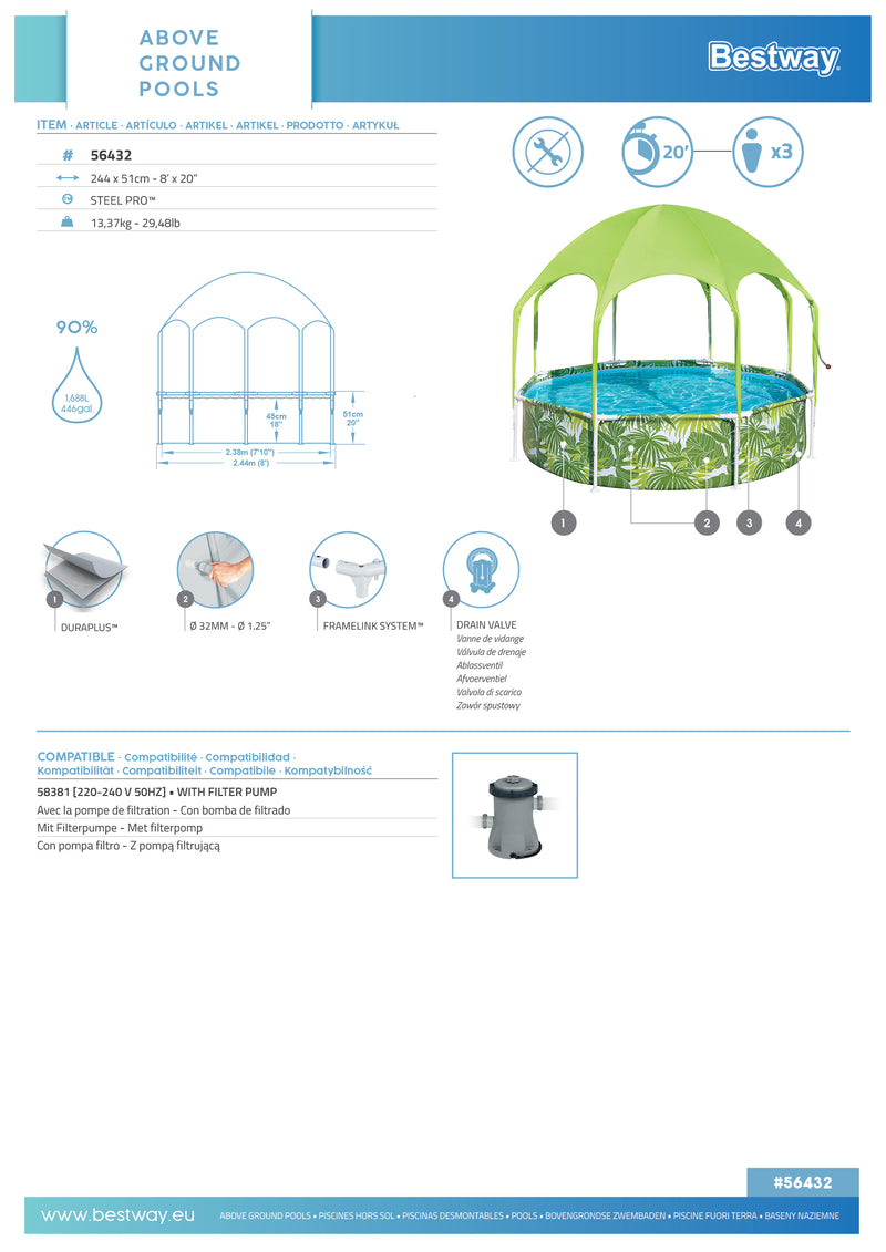 Kinderpool mit UV Sonnenschutzdach Ø 2,44 m