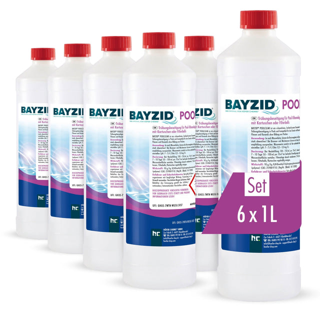 1 L BAYZID® Poolclear - Trübungsbeseitigung für Pool-Filter mit Kartuschen & Filterballs - Höfer Chemie GmbH
