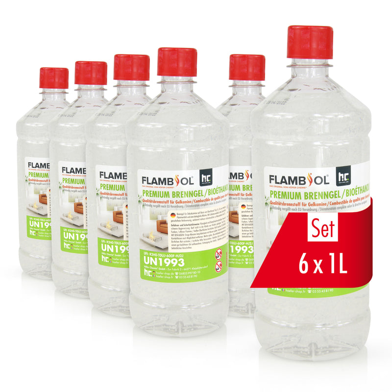 1 L FLAMBIOL® Premium Brenngel aus Bioethanol für Tischfeuer in Flaschen