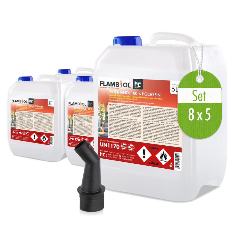 5 L FLAMBIOL® bio-ethanol, zeer zuiver, 100% rook- en roetvrij in jerrycans