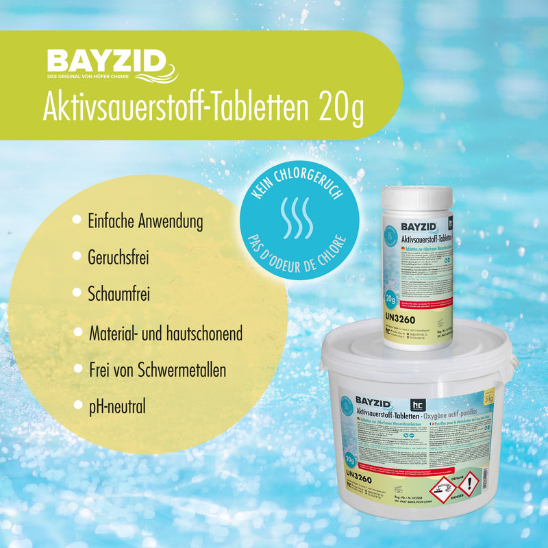 5 kg BAYZID® Aktivsauerstoff Tabletten 20g für Pools in Eimer