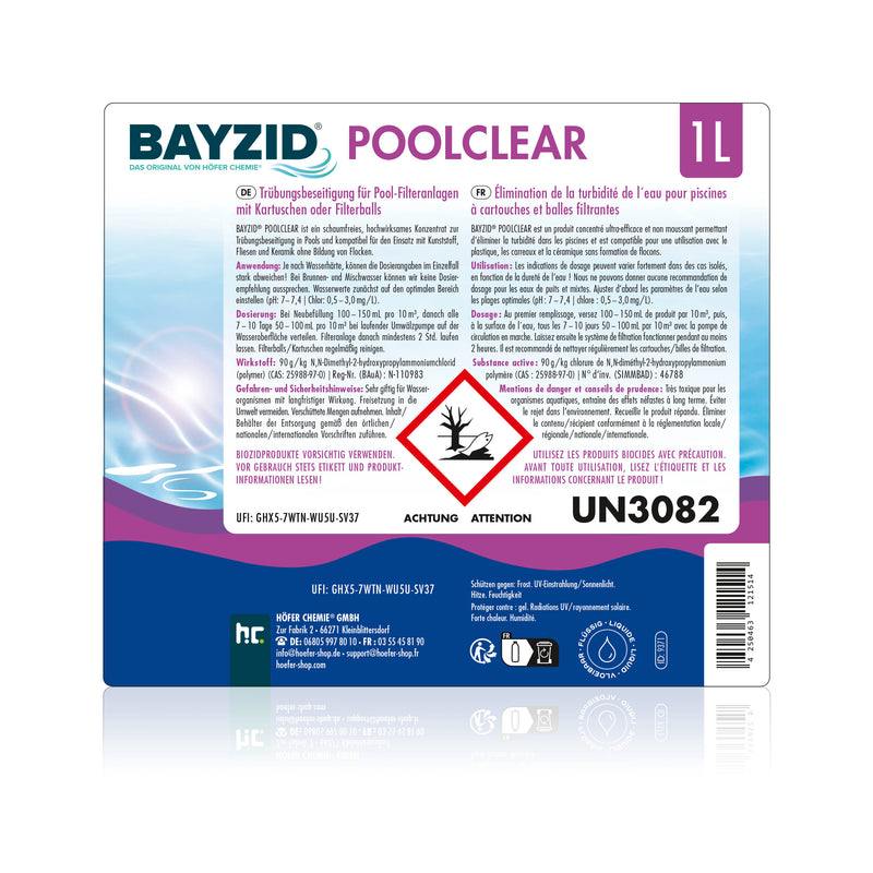 1 L BAYZID® Poolclear - Trübungsbeseitigung für Pool-Filter mit Kartuschen & Filterballs