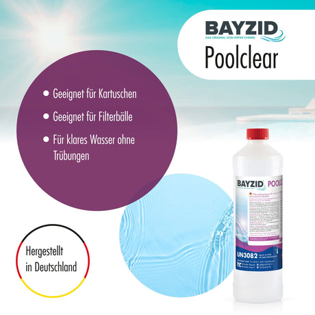 1 L BAYZID® Poolclear - Trübungsbeseitigung für Pool-Filter mit Kartuschen & Filterballs