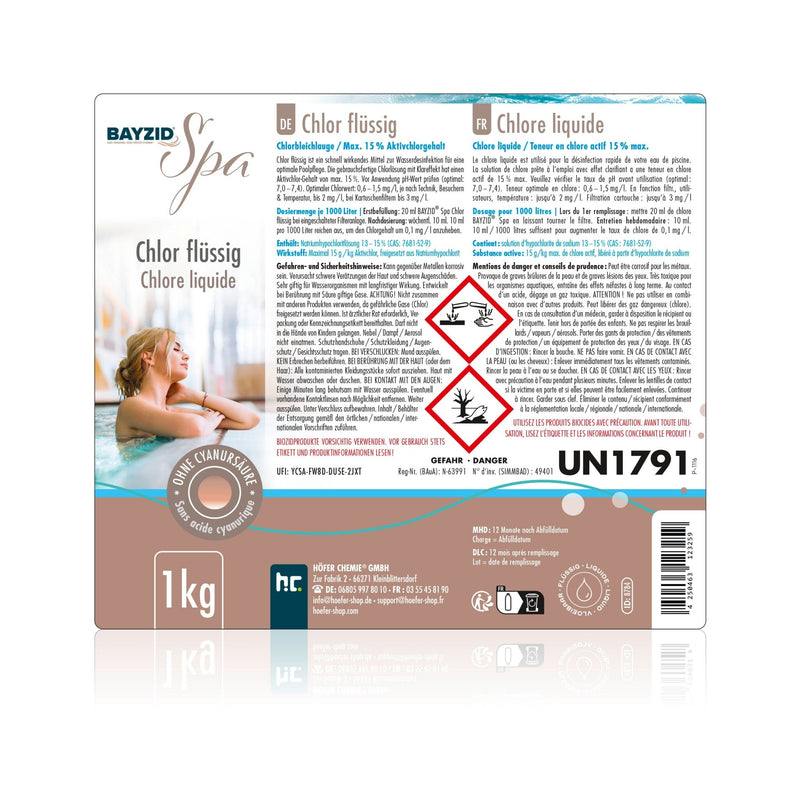 1 kg BAYZID® SPA Chlor flüssig für Whirlpools & Planschbecken - Höfer Chemie GmbH